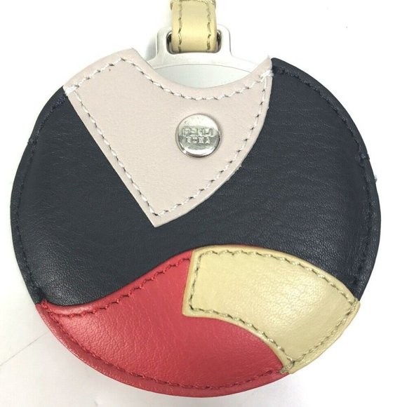 FENDI mirror Key Holder Key Ring Bag Charm Leather Black x Red x Beige - Picture 5 of 11